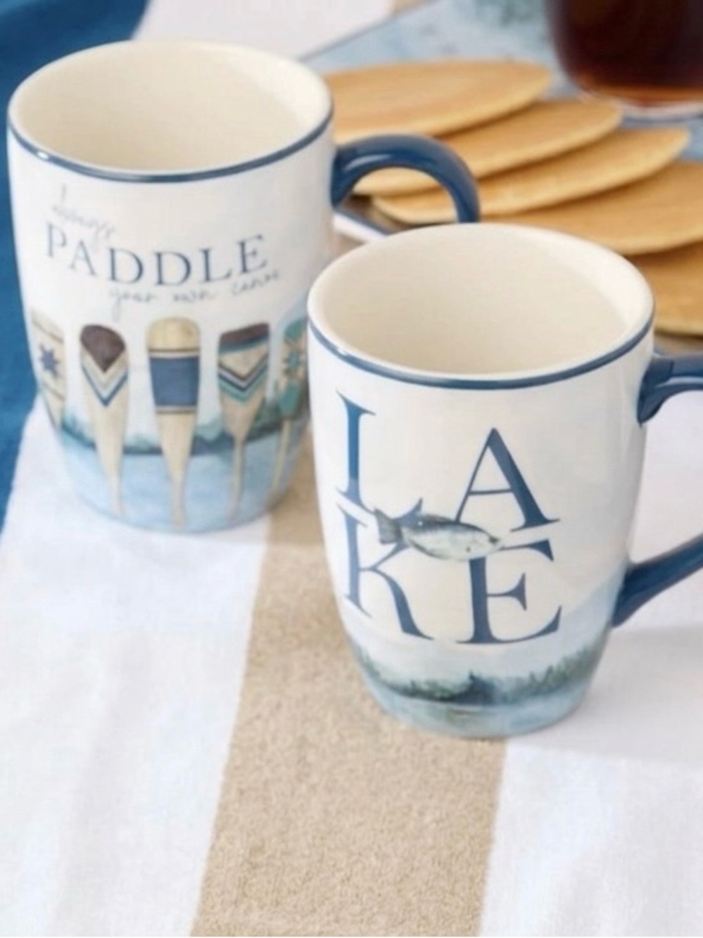 Certified International Lake Themed Paddle Canoe Coffee Tea Mug 18 oz. Set of 2